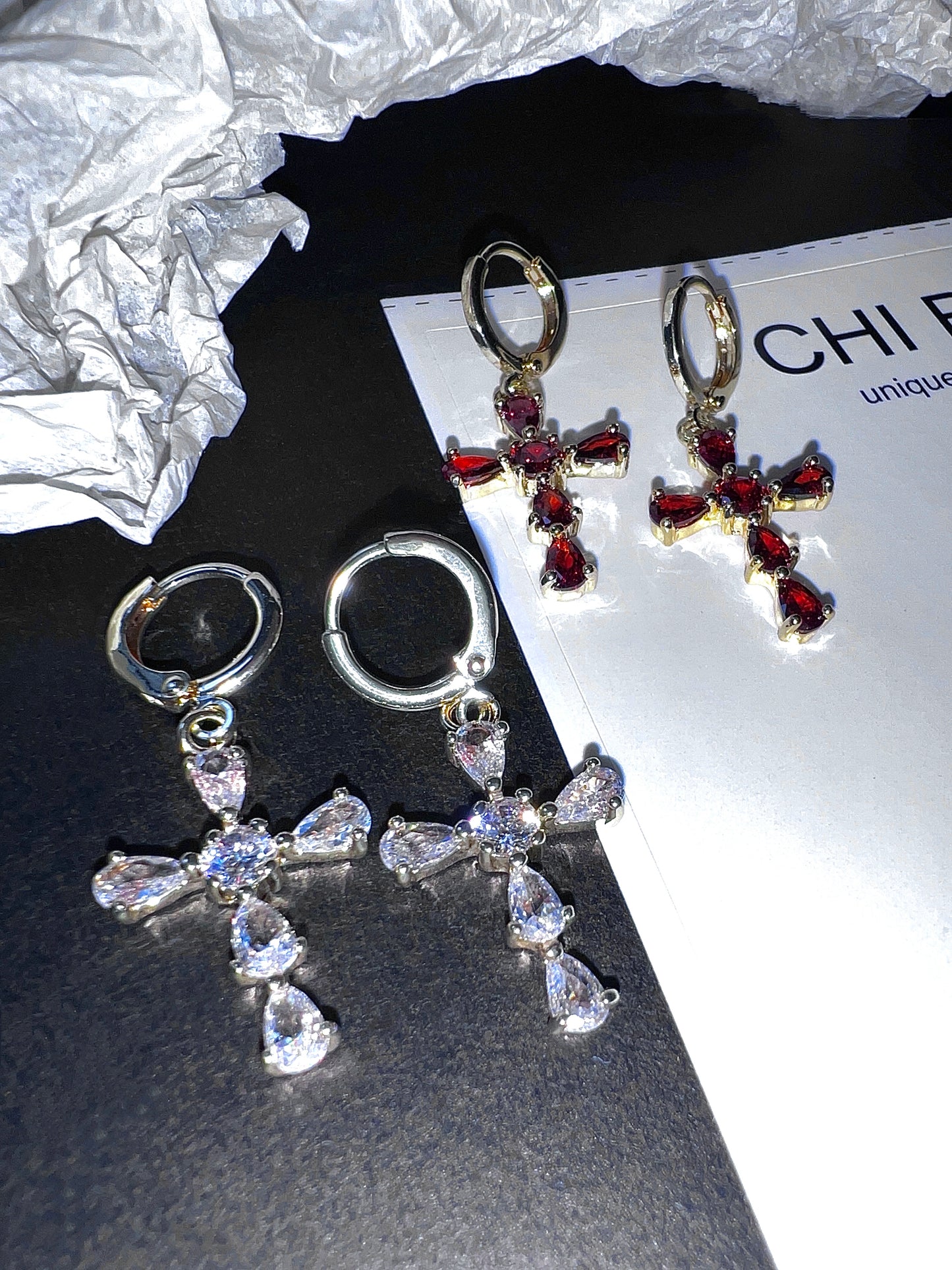 14k Gold Plated Cross Zircon Earrings