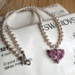 Pink Heart Gem Swarovski Crystal Pearl Necklace