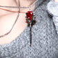 Aesthetic Melting Rose Drop Ruby Necklace