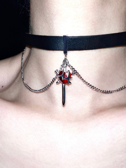 Heart Nail Tassels Ruby Choker