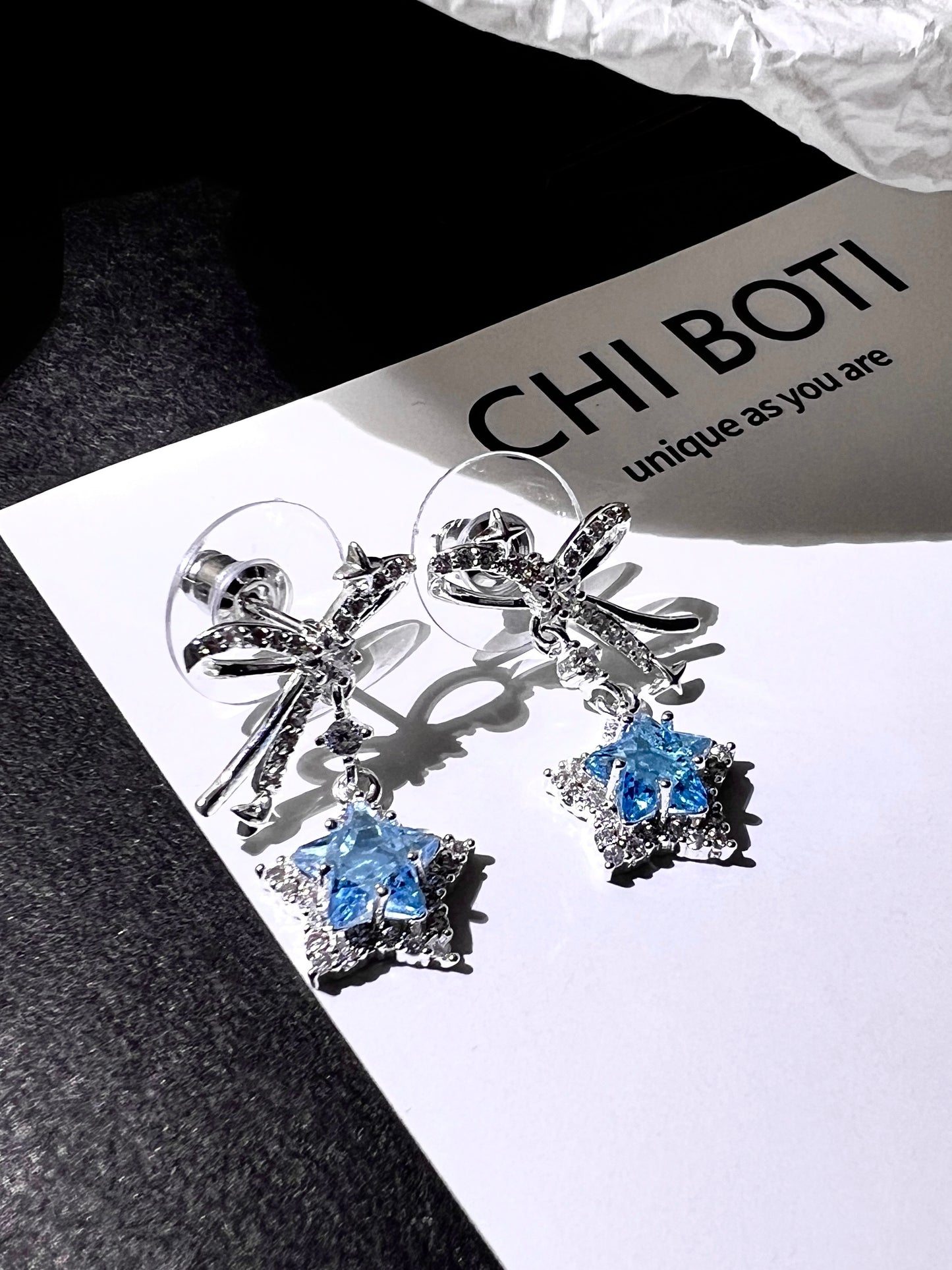 Star Knot Blue Gem Earrings