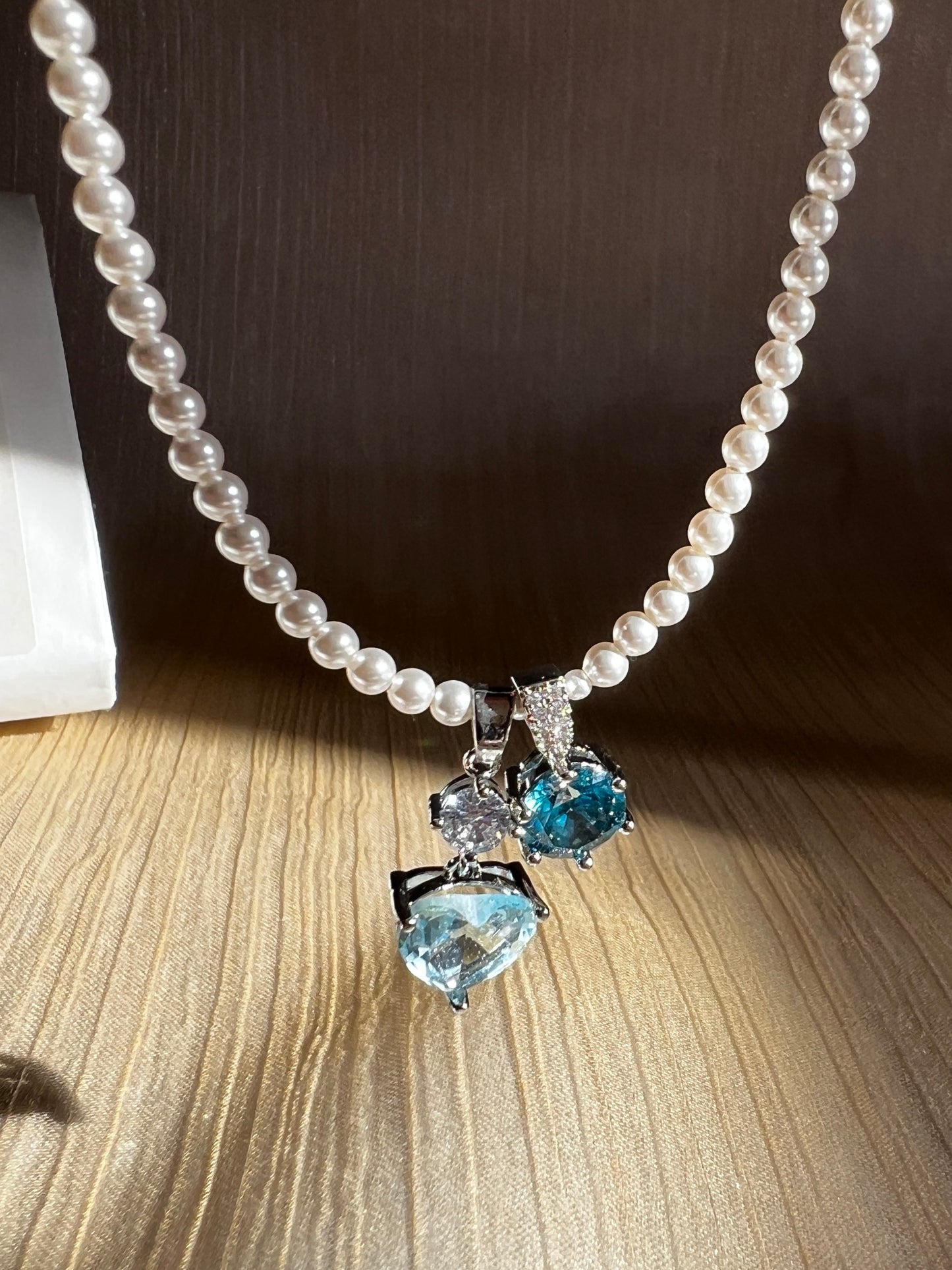 Blue Heart Gems Swarovski Crystal Pearl Necklace