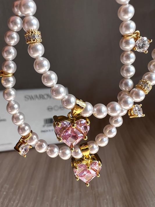 Sterling Silver Drop Swarovski Crystal Pearl Bracelet Set