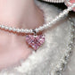 Pink Heart Gem Swarovski Crystal Pearl Necklace