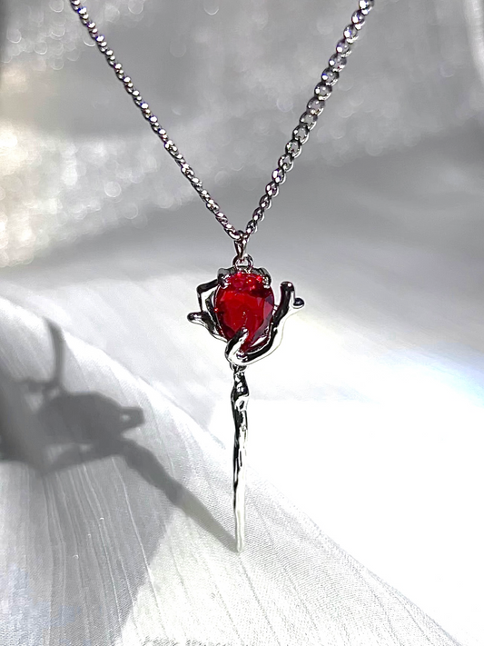 Aesthetic Melting Rose Drop Ruby Necklace
