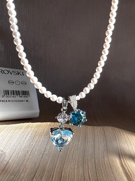 Blue Heart Gems Swarovski Crystal Pearl Necklace