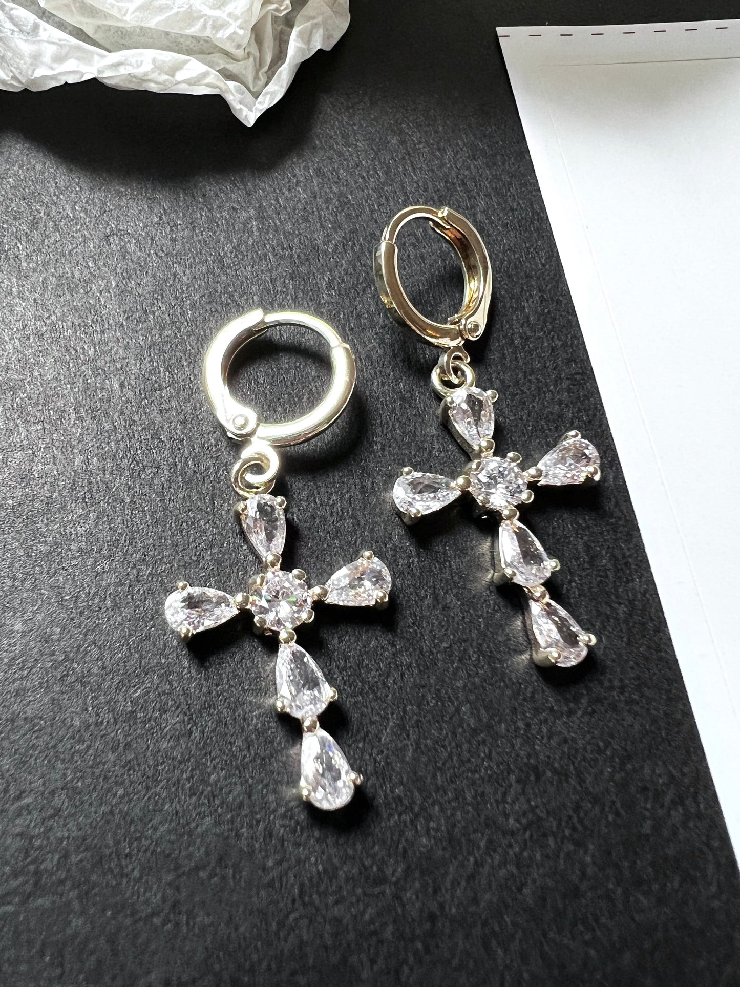 14k Gold Plated Cross Zircon Earrings