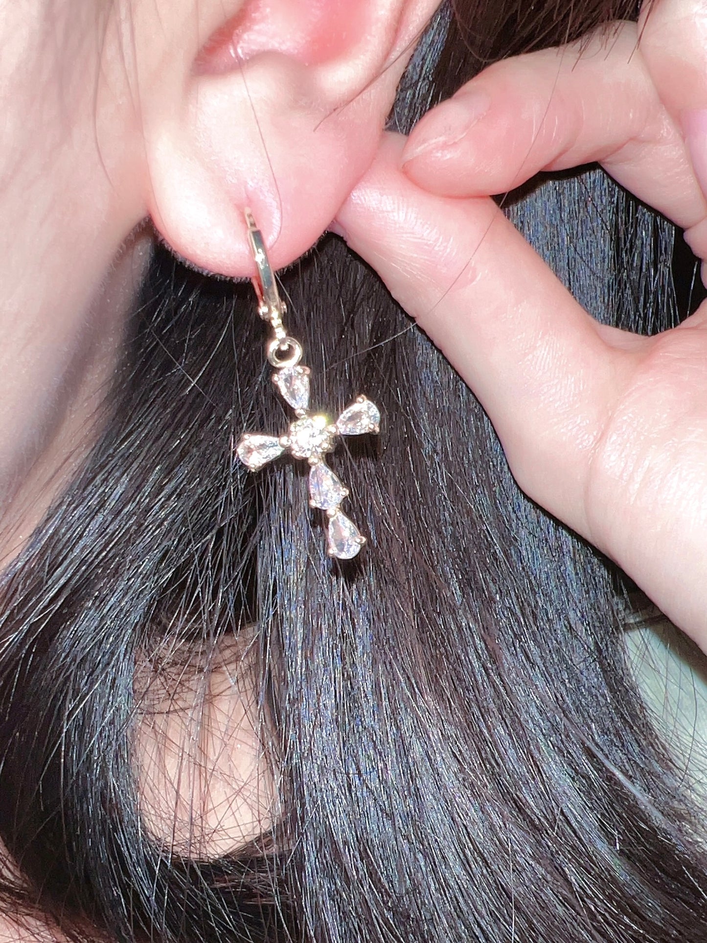 14k Gold Plated Cross Zircon Earrings