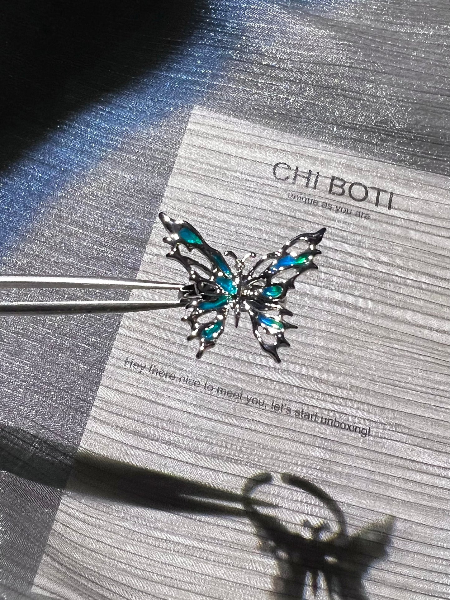 Butterfly Blue-Green Enamel Ring