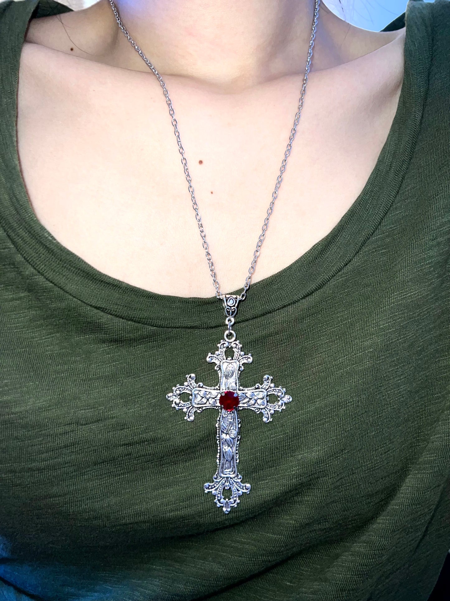 Dark Blossom Cross Necklace