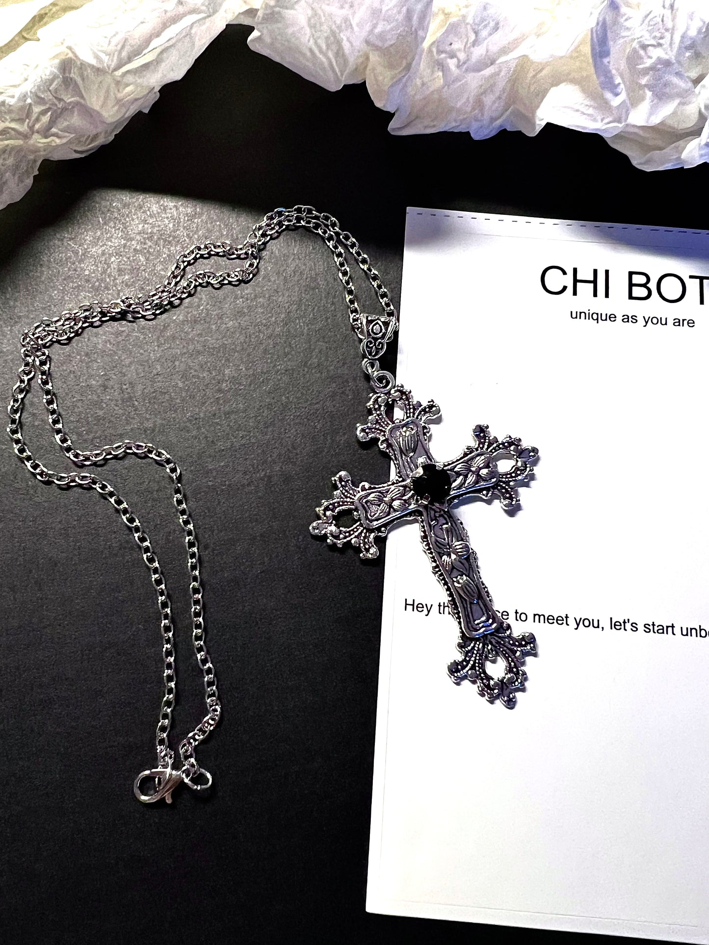 Dark Blossom Cross Necklace