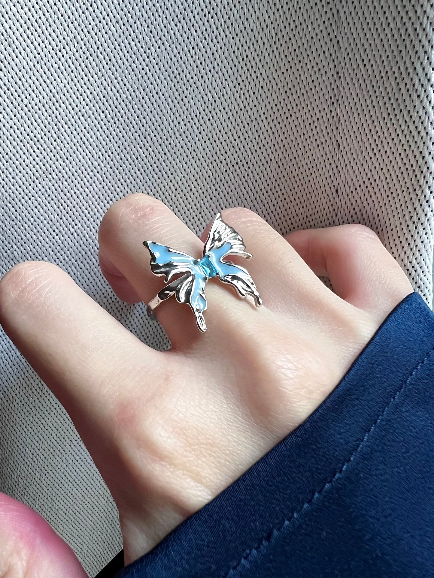 Blue Enamel Butterfly Ring