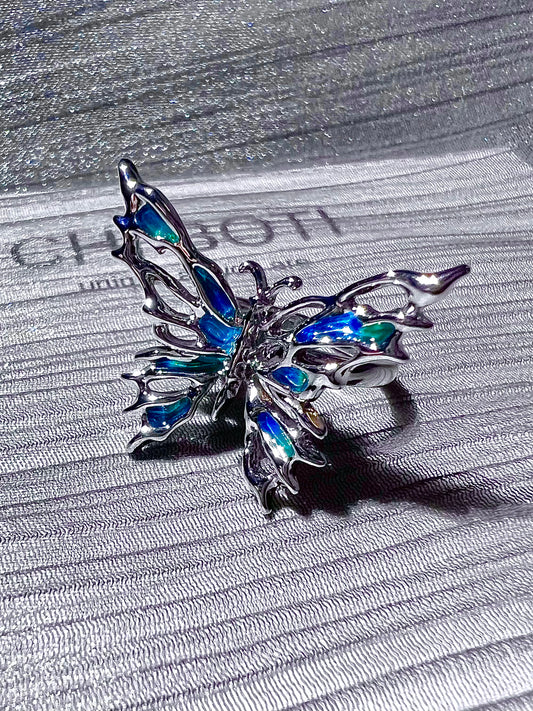 Butterfly Blue-Green Enamel Ring