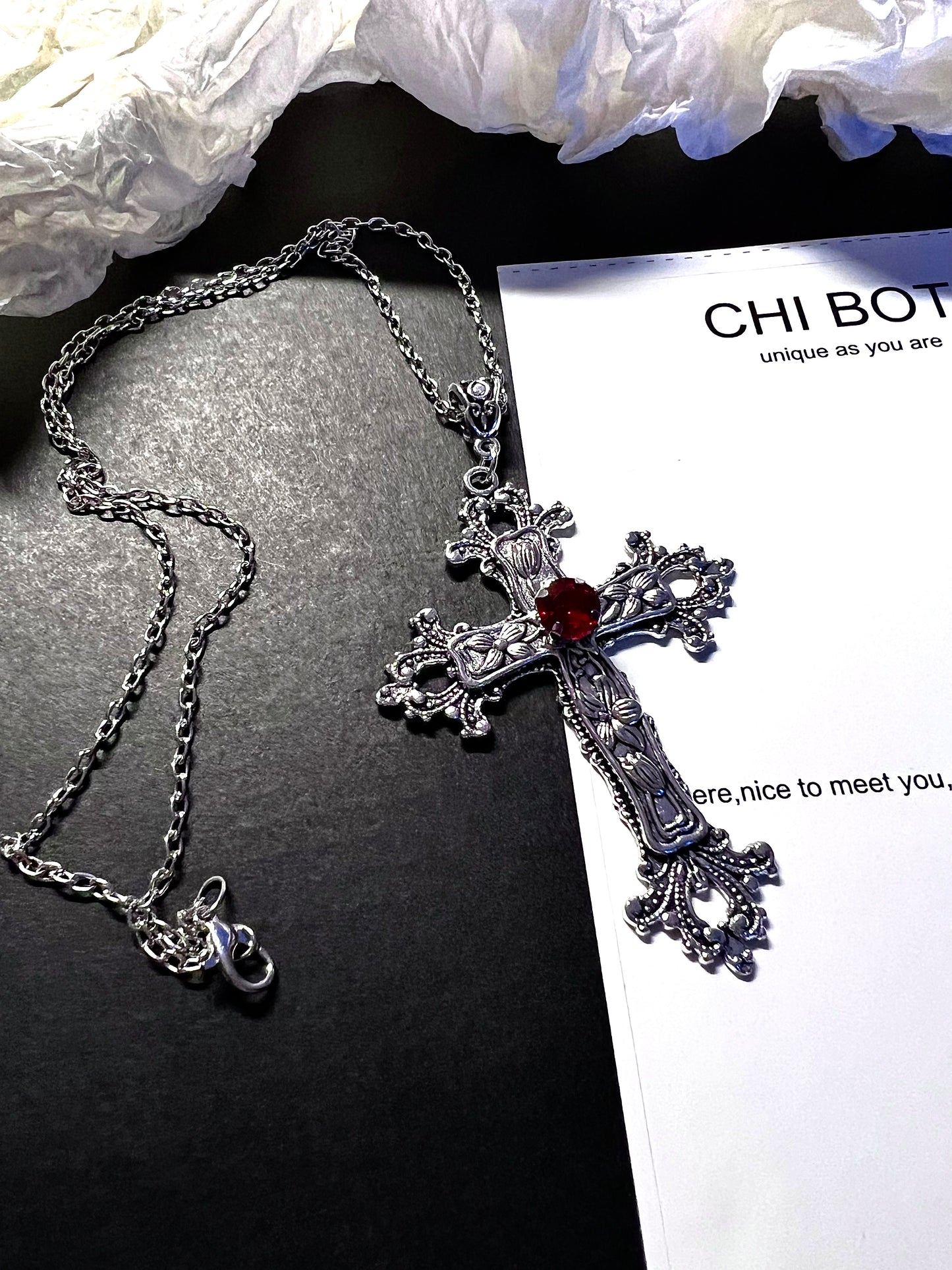 Dark Blossom Cross Necklace