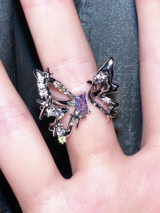 Aesthetic Butterfly Colorful Gems Ring