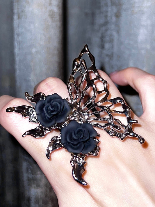 Dark Blossom Butterfly Ring