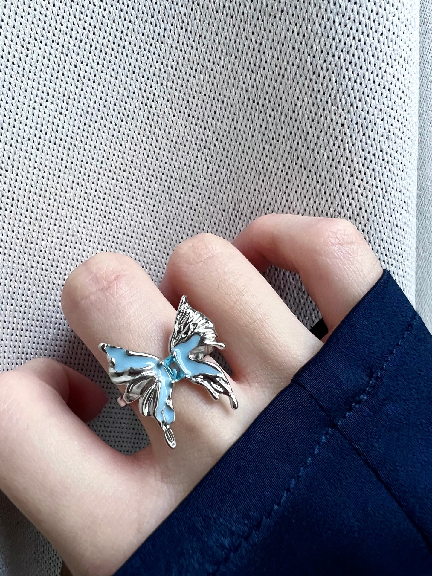 Blue Enamel Butterfly Ring