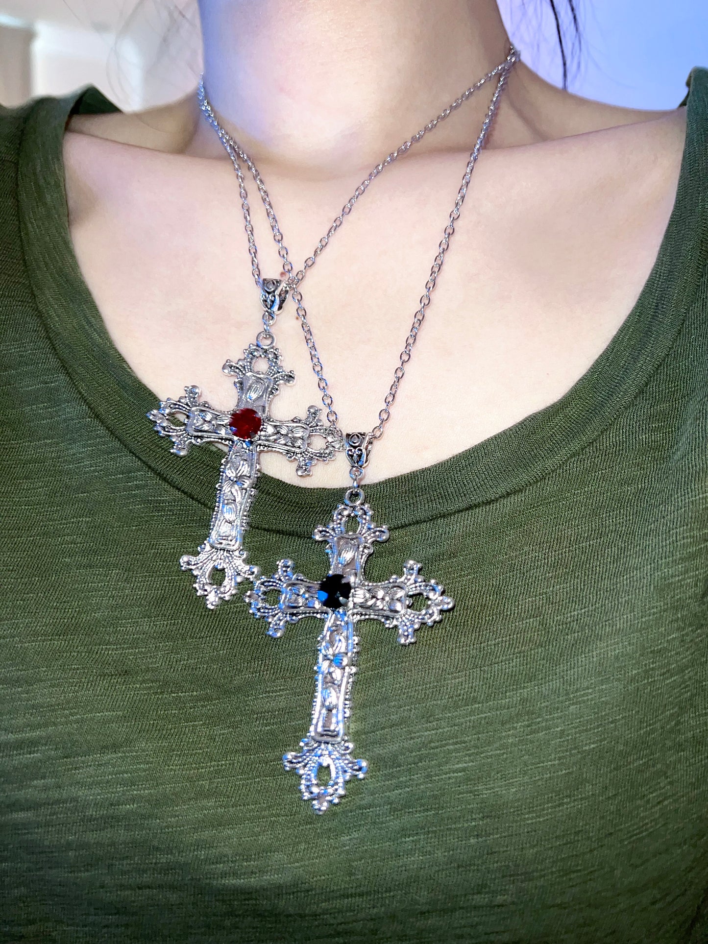 Dark Blossom Cross Necklace