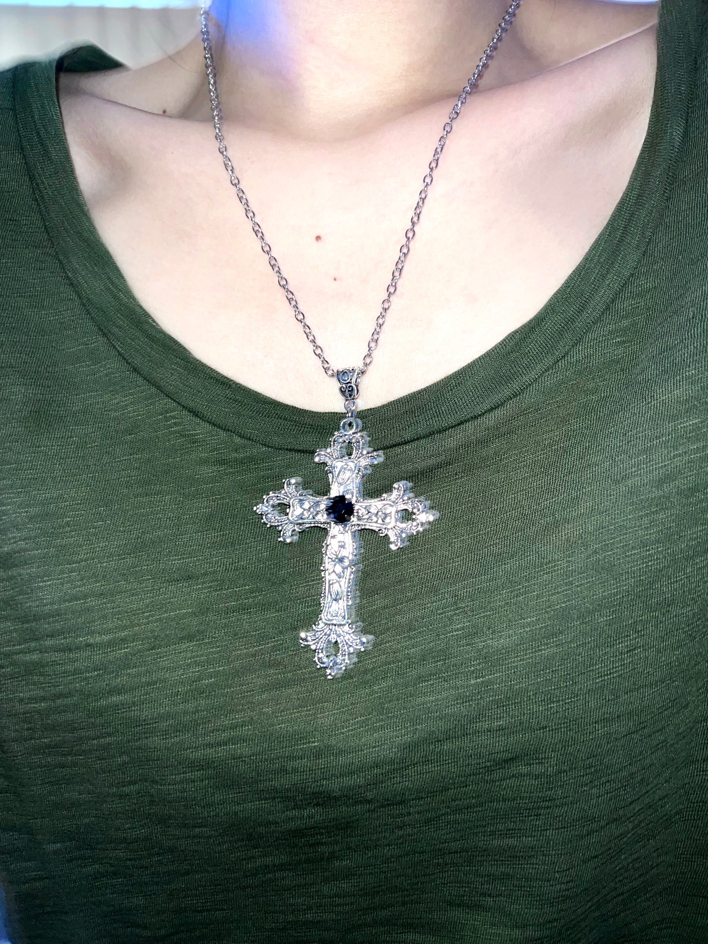 Dark Blossom Cross Necklace