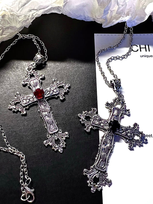 Dark Blossom Cross Necklace