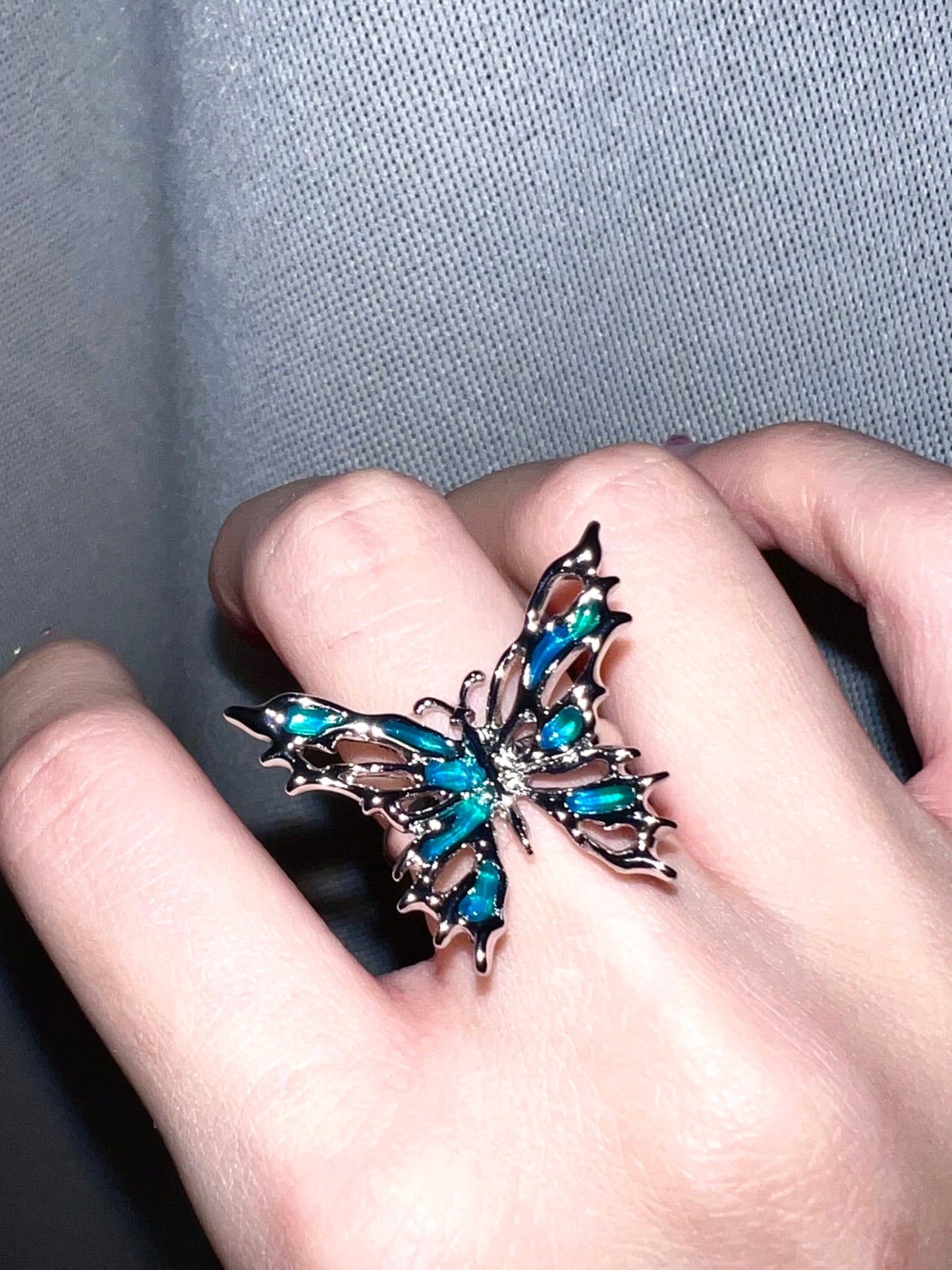 Butterfly Blue-Green Enamel Ring