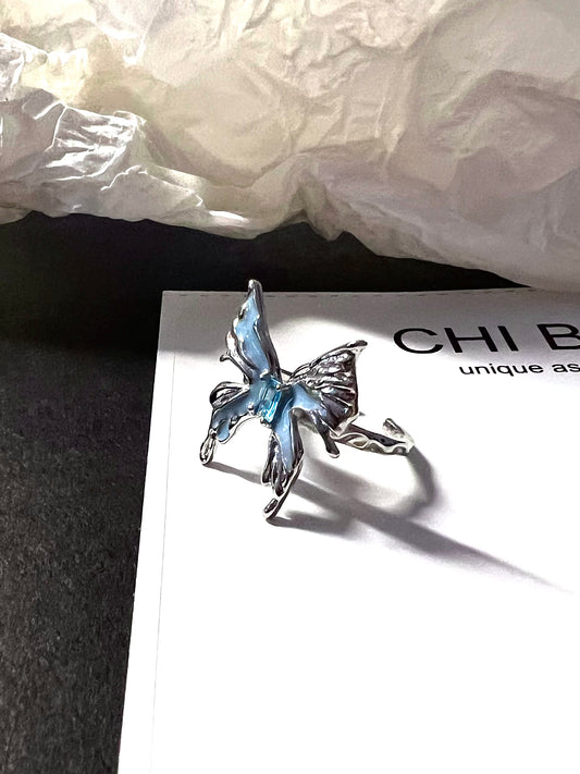 Blue Enamel Butterfly Ring