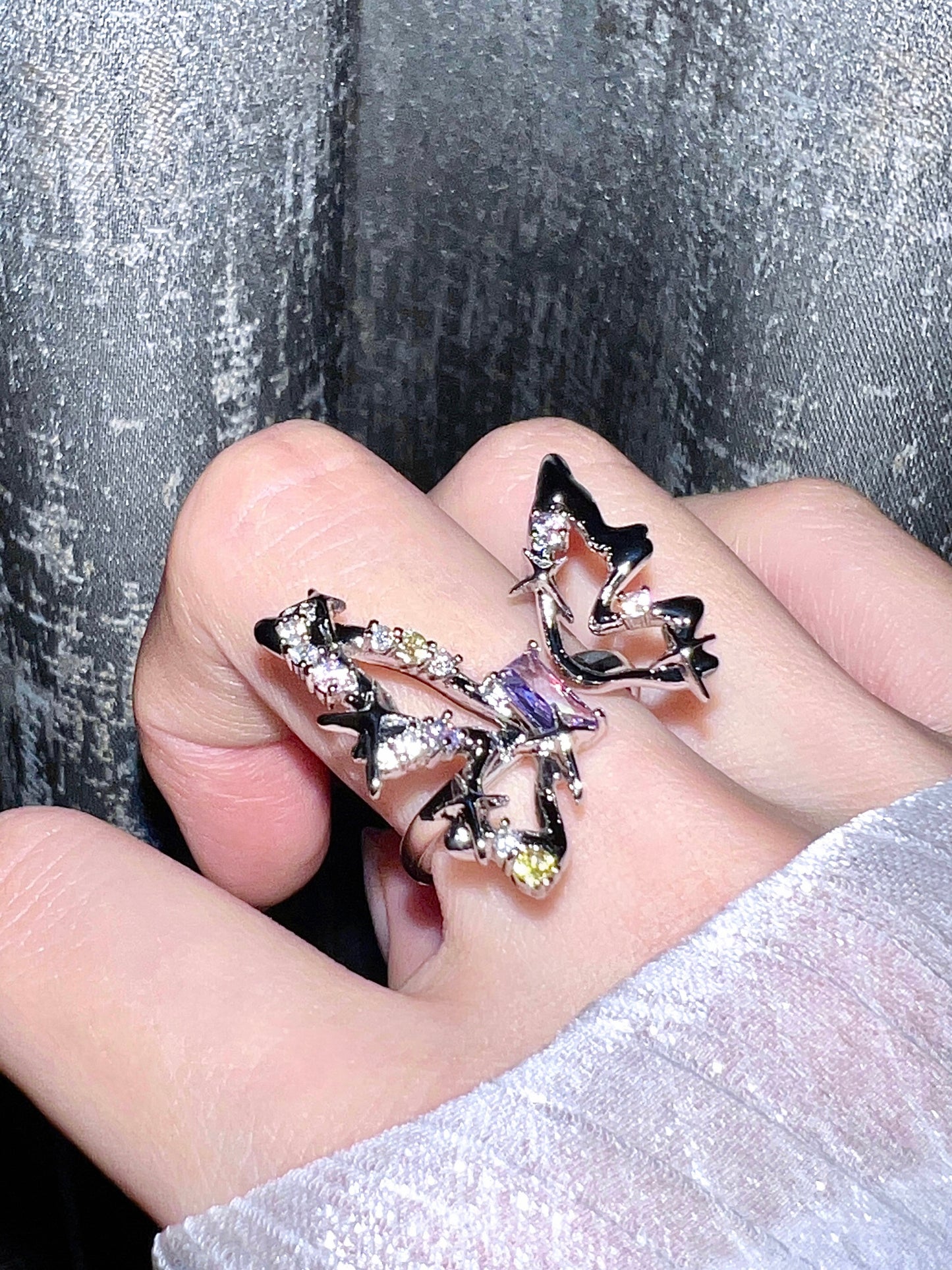 Aesthetic Butterfly Colorful Gems Ring