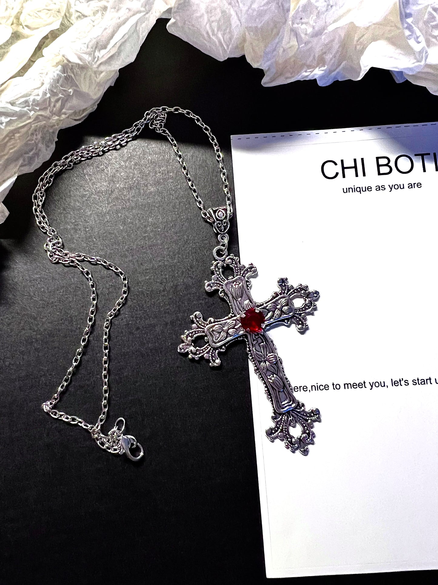 Dark Blossom Cross Necklace