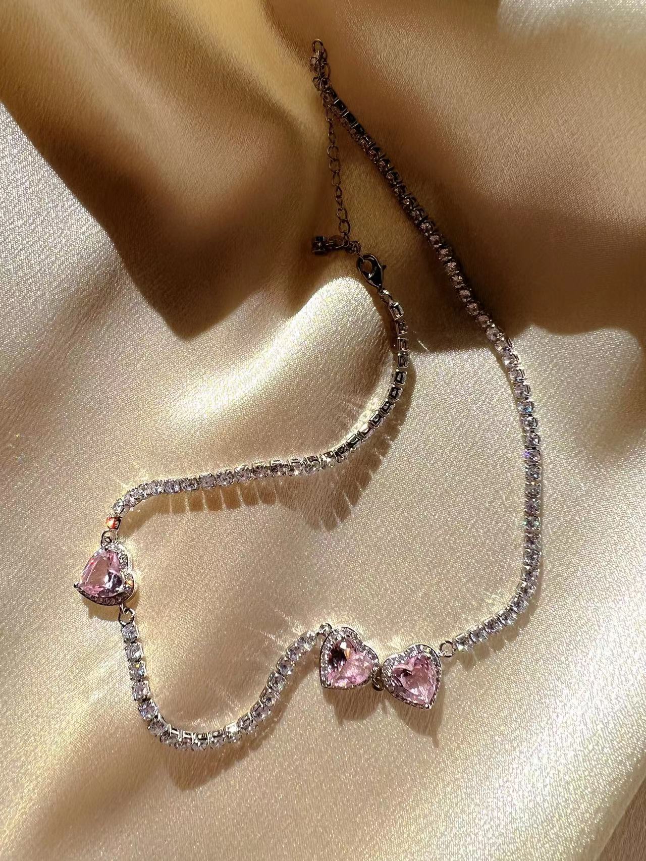 Pink Heart Rhinestone Necklace