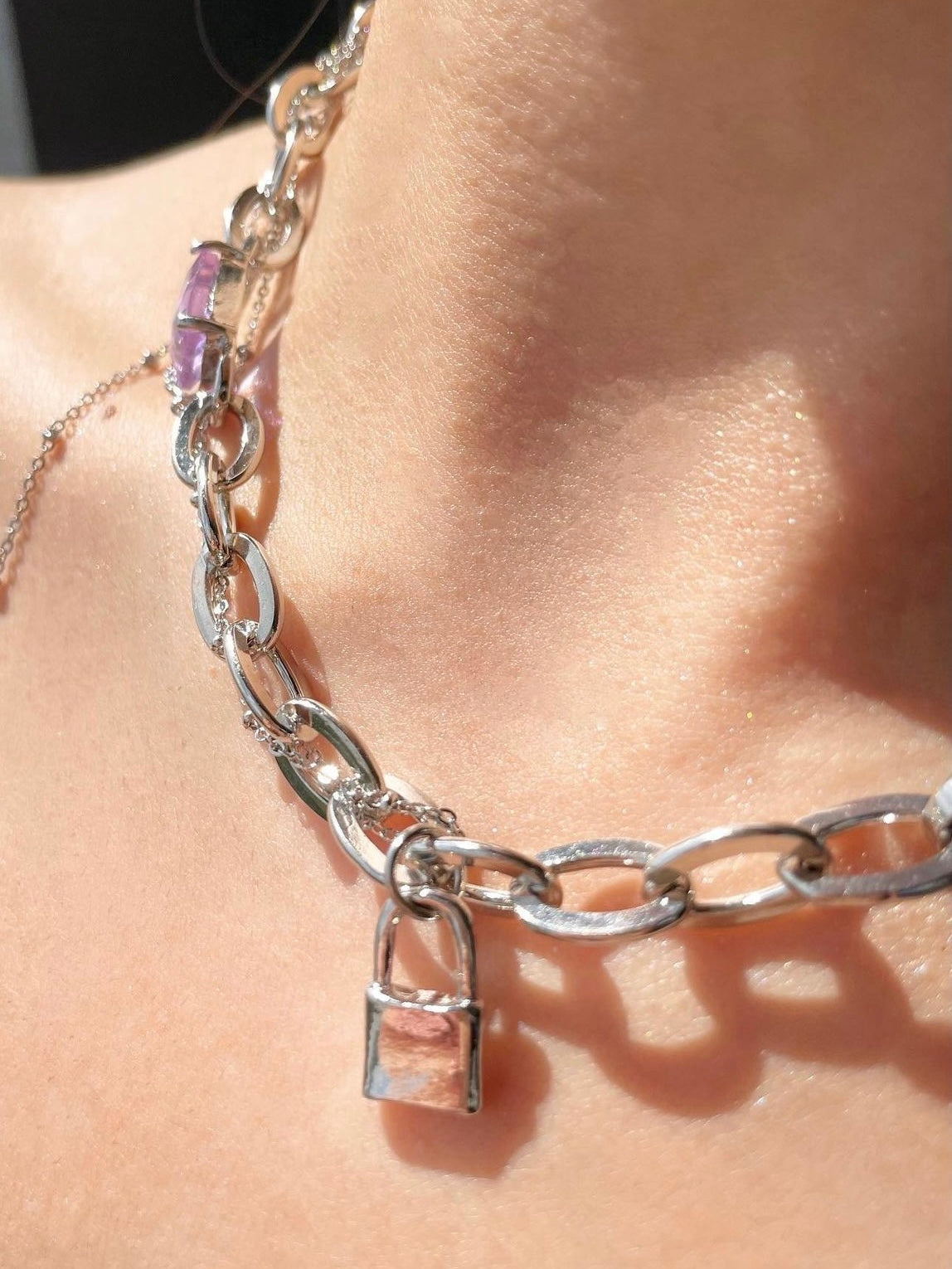 Amethyst Lock Chain Necklace