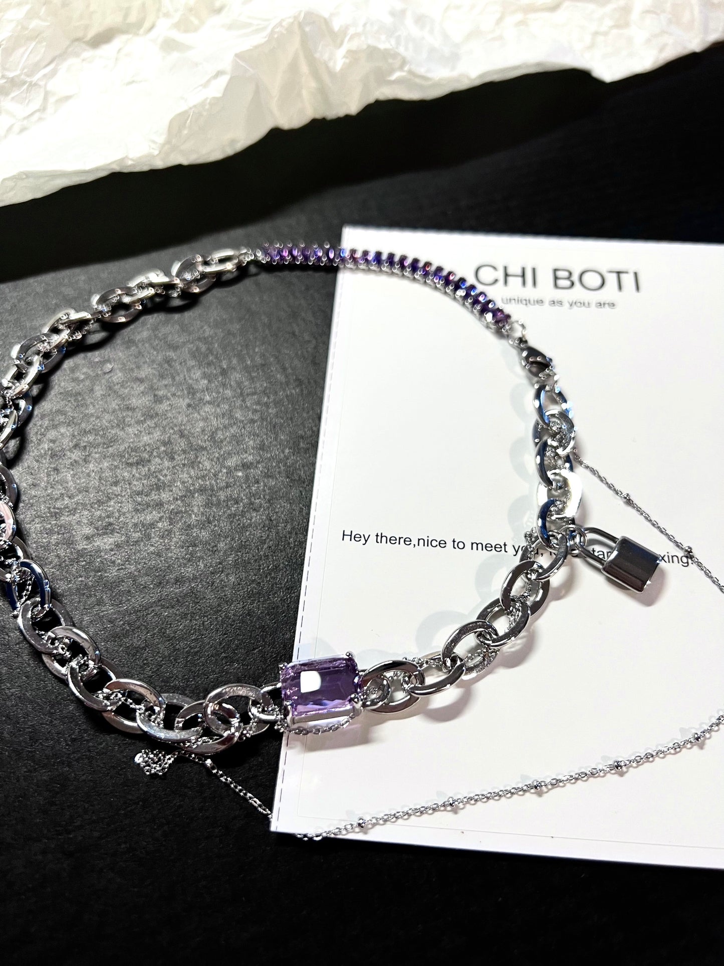 Amethyst Lock Chain Necklace