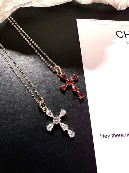 14k Gold Plated Cross Zircon Necklace Set