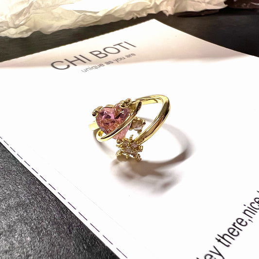 Heart Planet Pink Gem Ring