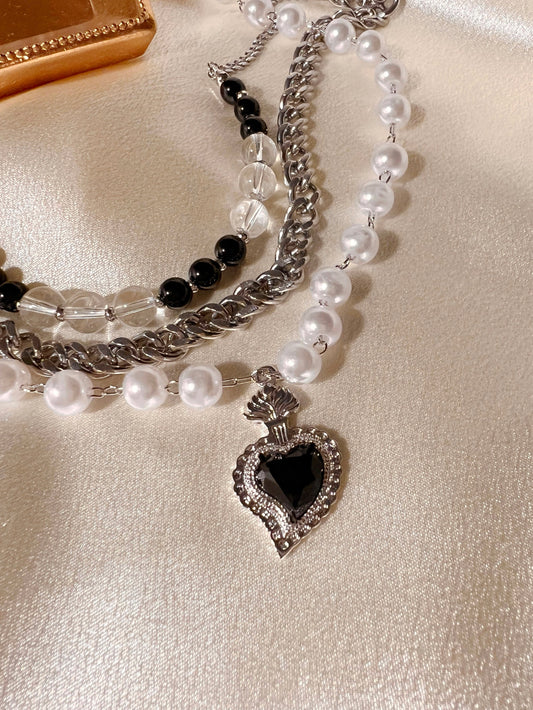 Baroque Heart Drop 3-Layers Necklace