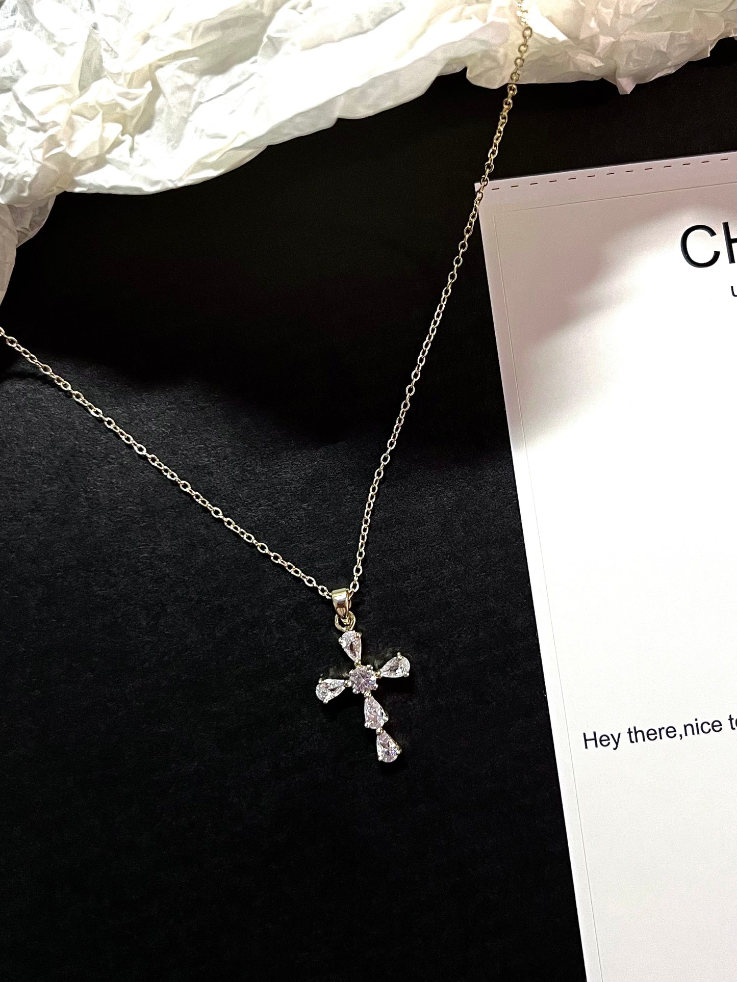 14k Gold Plated Cross Zircon Necklace Set