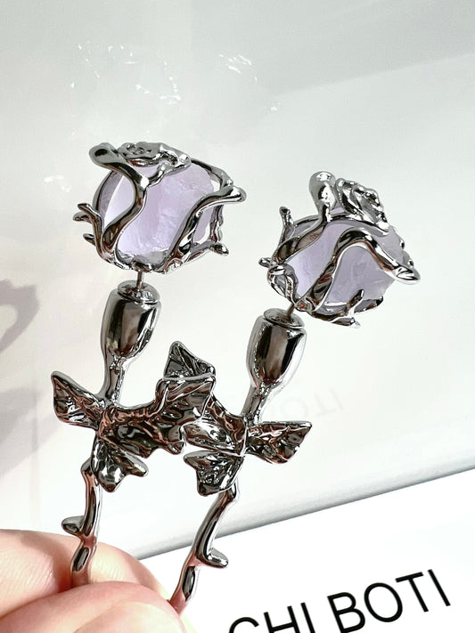 Melting Rose Amethyst Earrings