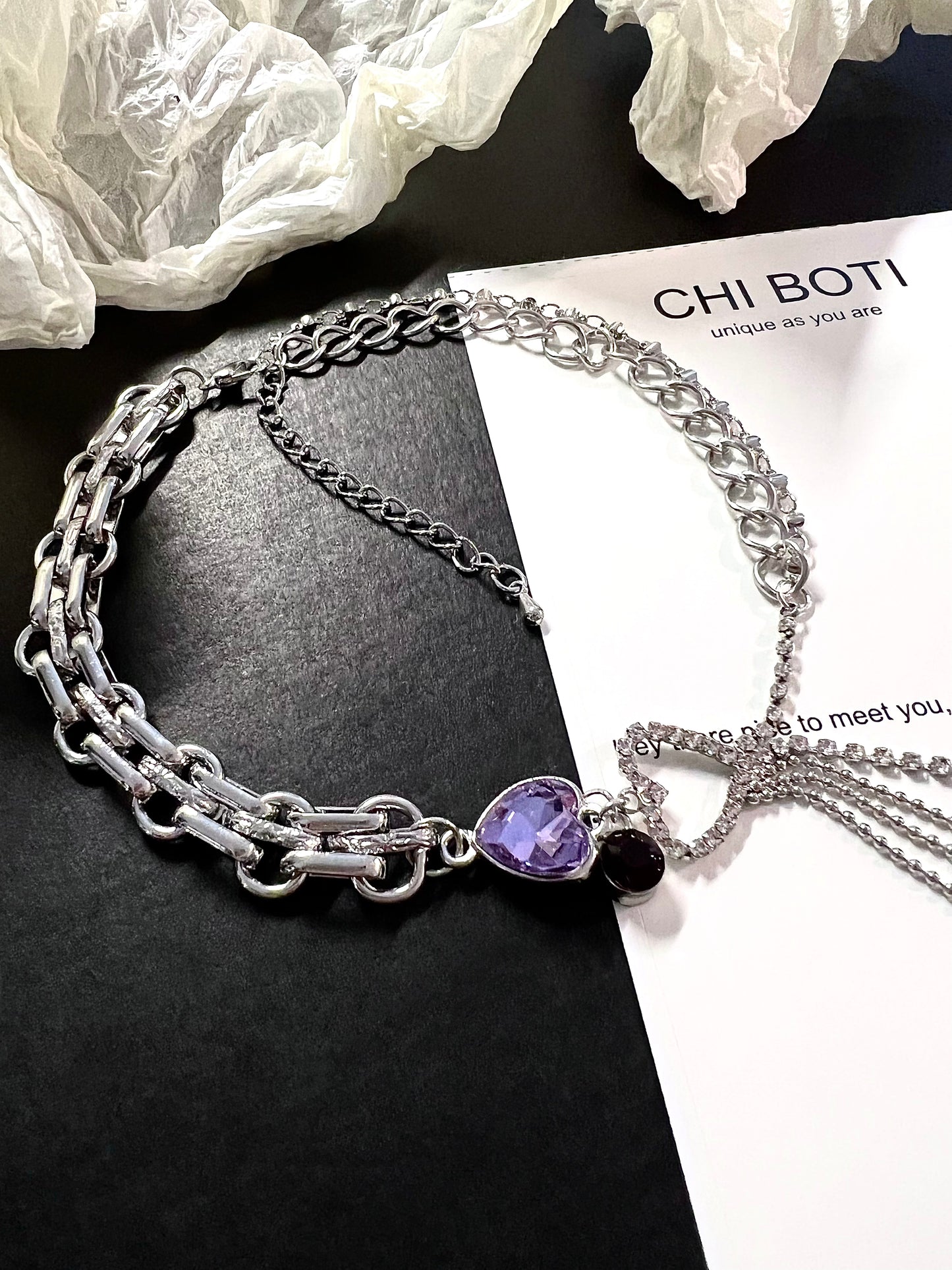 Amethyst Heart Tassels Choker