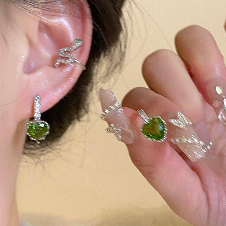 Green Gem Heart Earrings