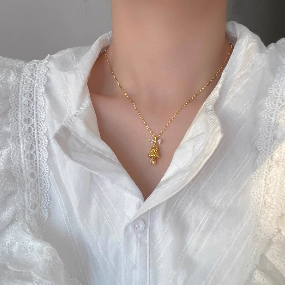 Golden Bell Zircon Drop Necklace