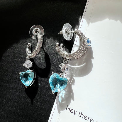 Blue Heart Sparkle Zircon Earrings