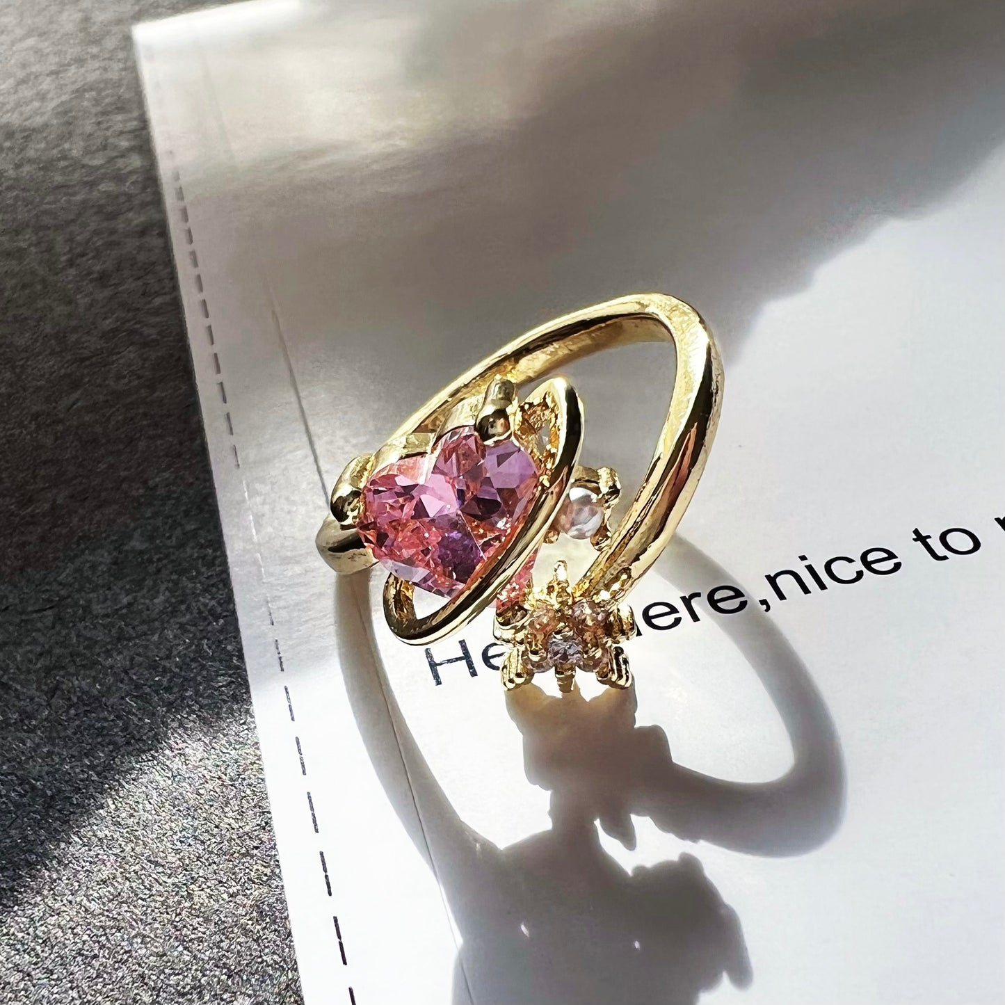 Heart Planet Pink Gem Ring