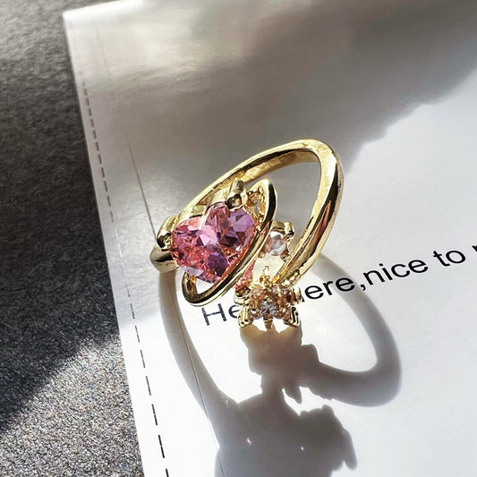 Heart Planet Pink Gem Ring