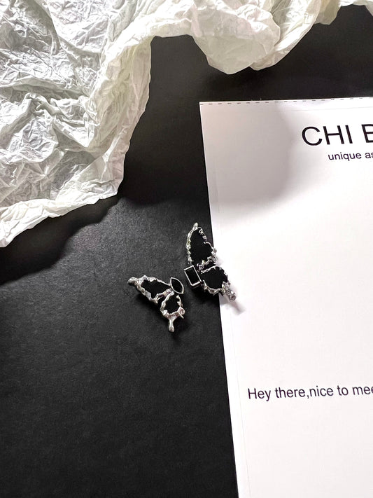 Black Enamel Butterfly Earrings