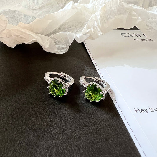 Green Gem Heart Earrings