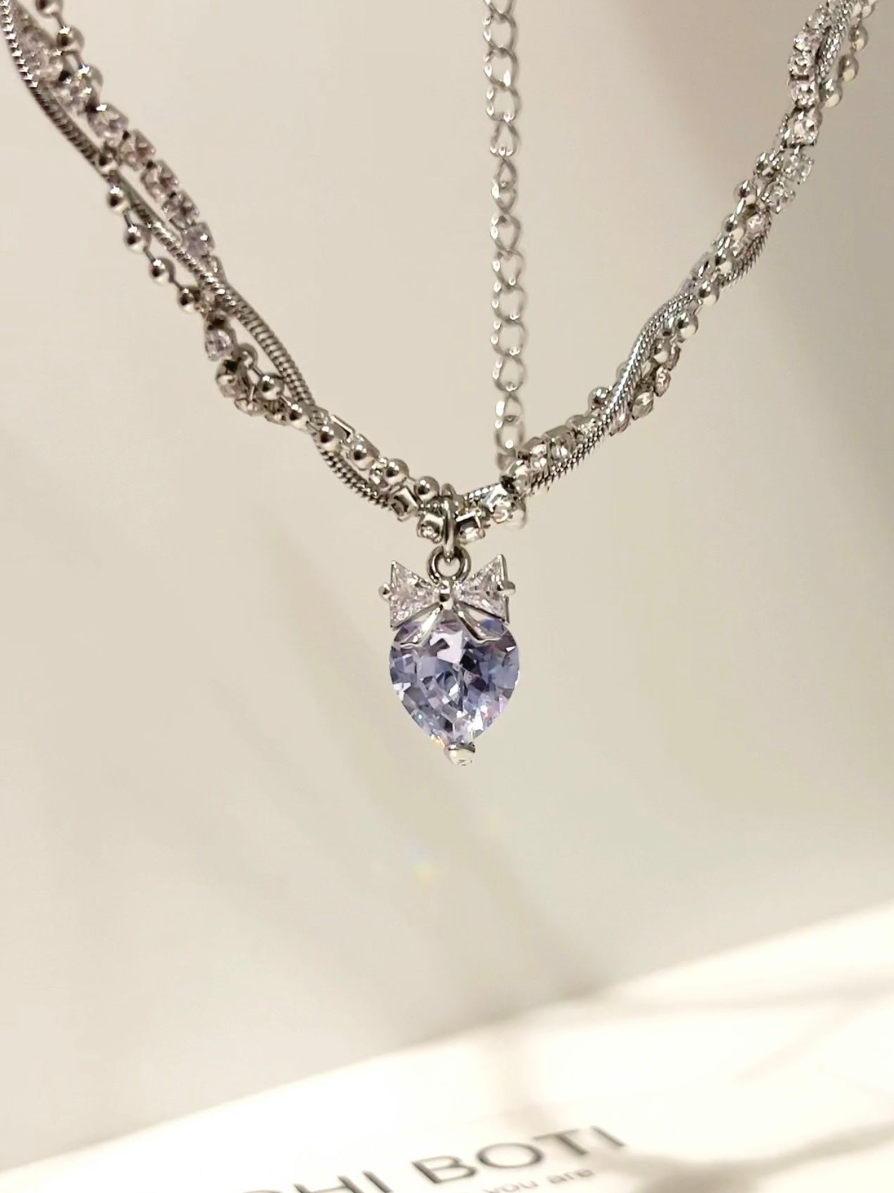 Bowknot Heart Twist Zircon Necklace