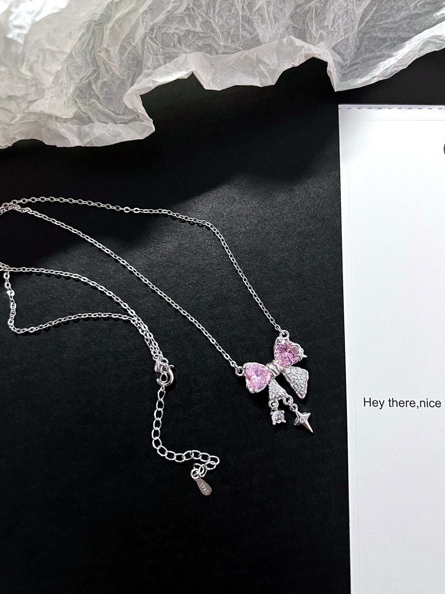 Bowknot Pink Gem Necklace