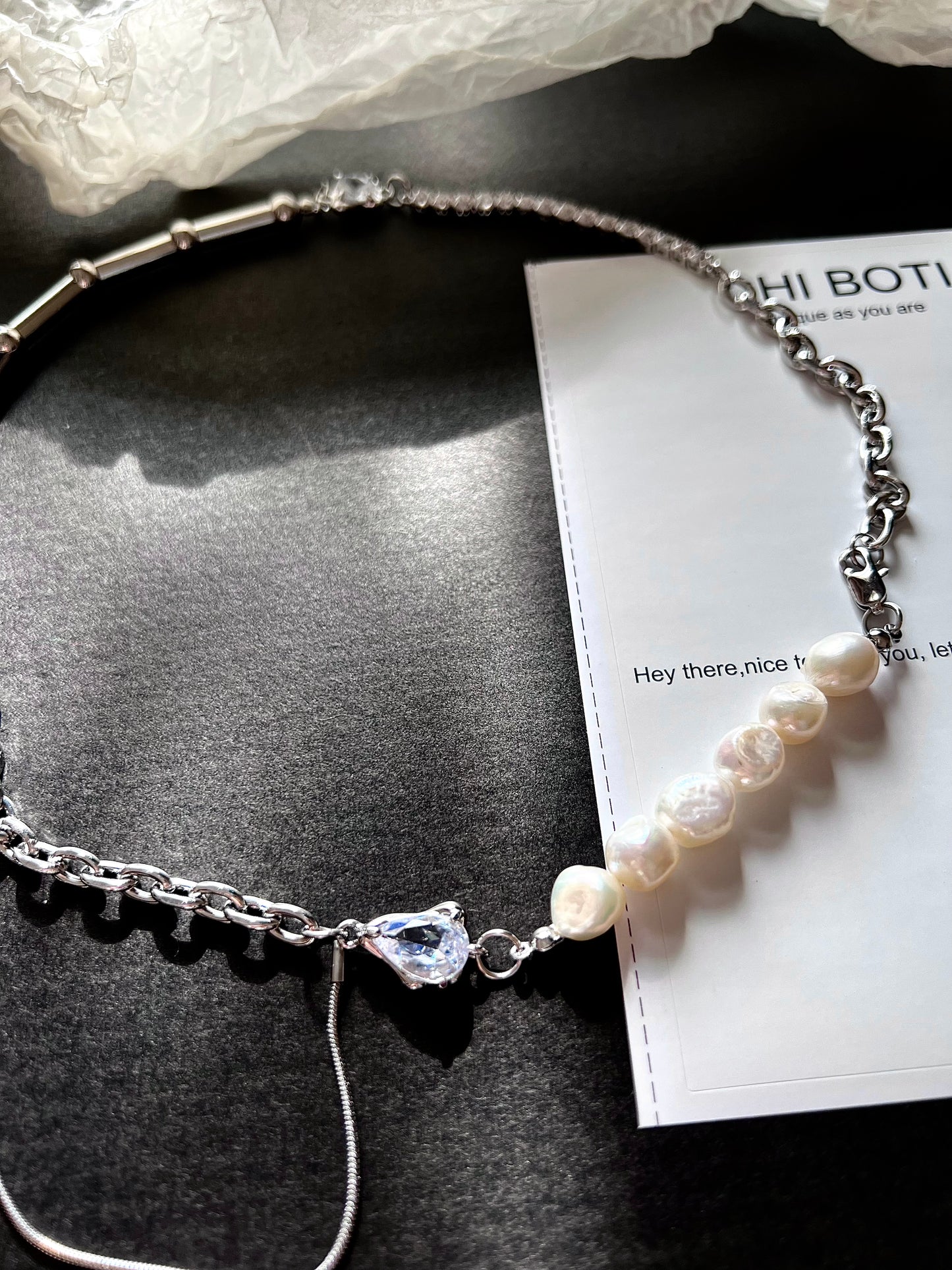 Bamboo Baroque Pearl Zircon Necklace