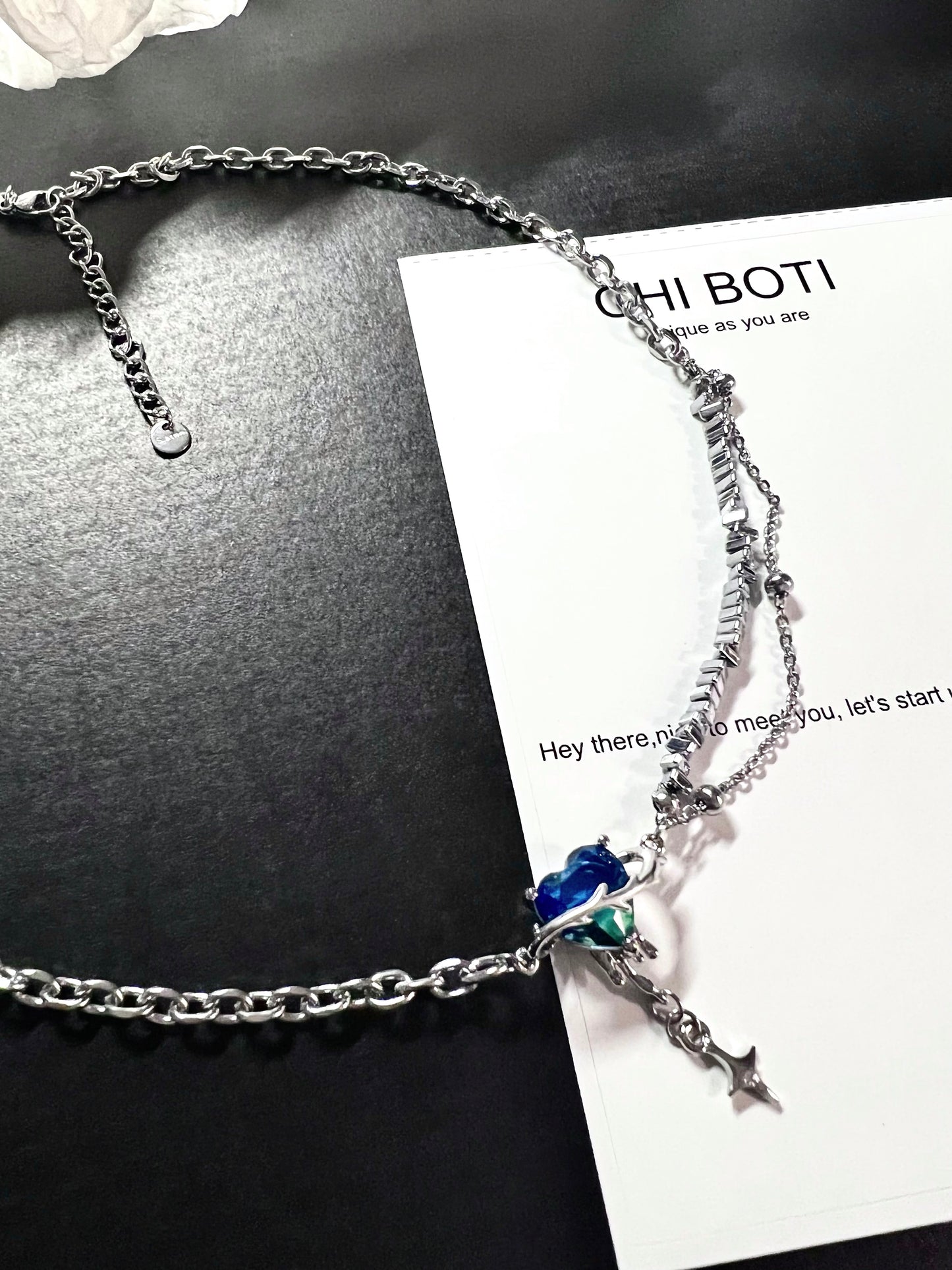 Galaxy Heart Blue Green Zircon  Necklace