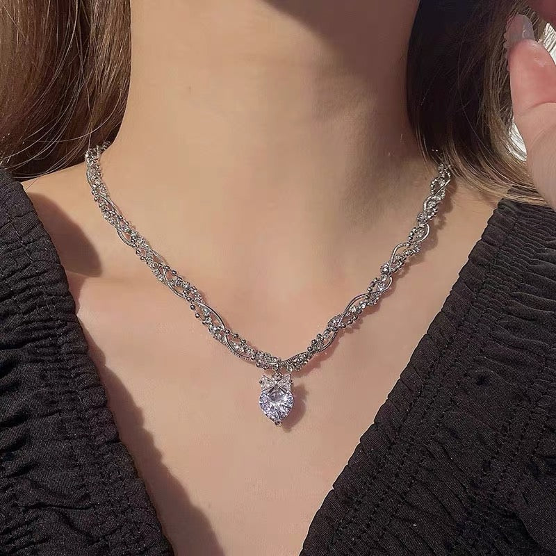 Bowknot Heart Twist Zircon Necklace