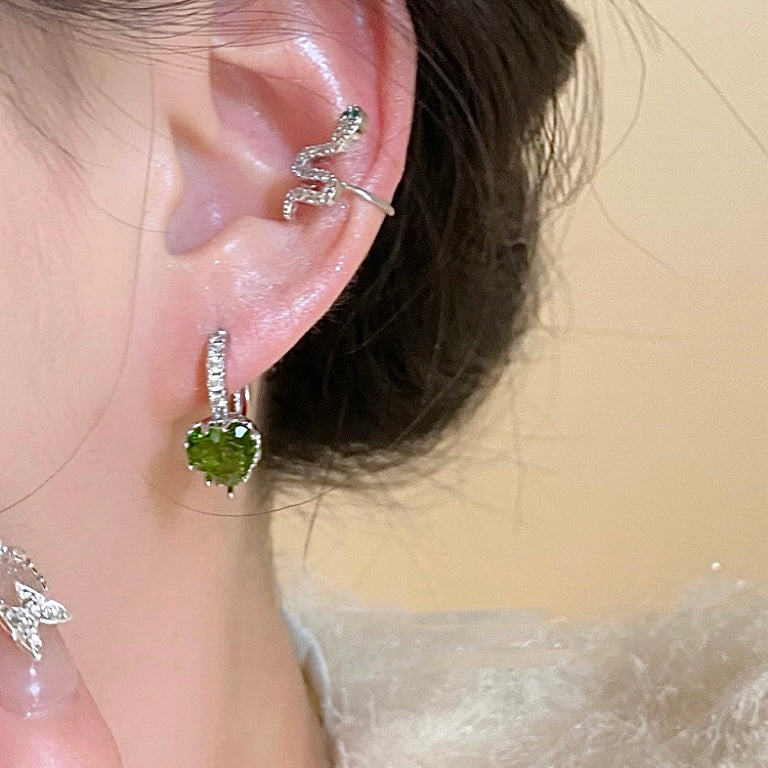 Green Gem Heart Earrings